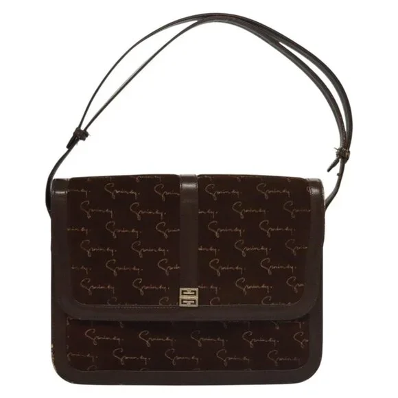 Authentic GIVENCHY Shoulder Bag Suede Brown Gold - Picture 5 of 16